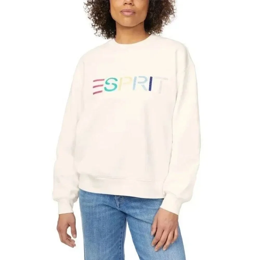 Esprit Women's Logo Fleece Crewneck Cream Viral 80's Vintage NWT Cream XXL - Picture 5 of 5
